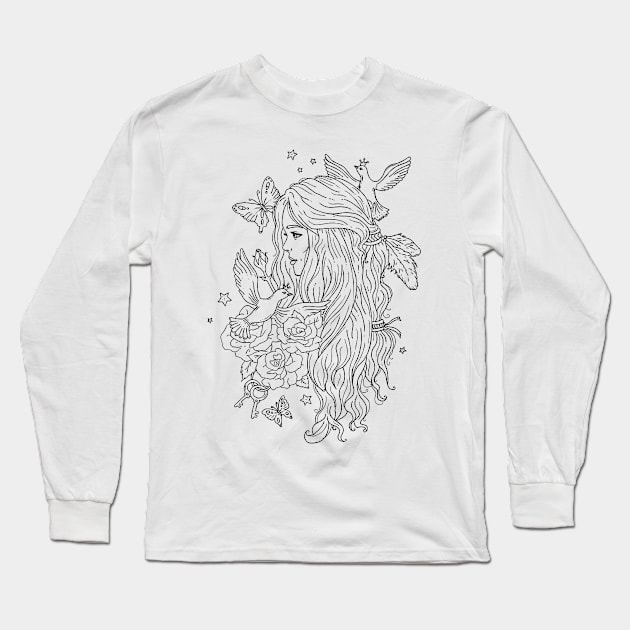 Woman Aesthetic Line Art Long Sleeve T-Shirt by GLAMNEE